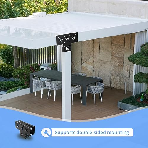 Pergola Kit, 4 Pack Wood Stand DIY Pergola Hardware 6x6 (Actual Size:5.5X5.5 Inch), Heavy Duty High Strength Steel Pergola Corner Brackets Extension 3-Way T Bracket with Screws for Post Gazebo Kit GOOCORREC