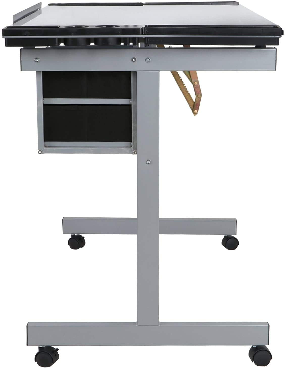 Epetlover Adjustable Drafting Table Drawing Desk Folding Tempered Glass Top Art Craft Work Station w/2 Slide Storage Drawers and Wheels Epetlover