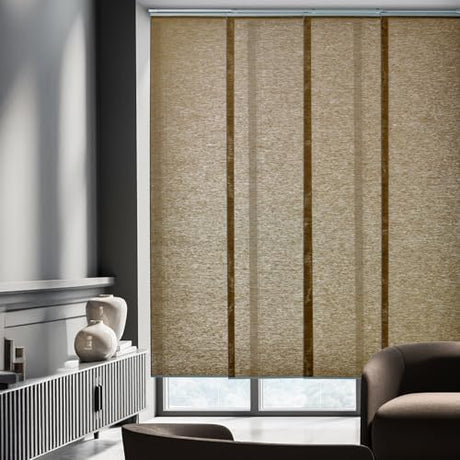 PieceNat Sliding Panel Blinds for Sliding Glass Door & Room Divider. Natural Woven Light Filtering. Adjustable 46-85.5" W x 96" H.Trimmable,Reinforced Edge,Cordless,Driftwood Beige PieceNat