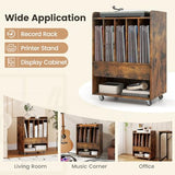 LOKO Record Player Stand On Wheels, Rolling Turntable Stand with 5 Compartments, Drawer & Open Shelf, Vinyl Display Shelf Storage Cabinet for Living Room, Bedroom, Study (Rustic Brown, 21" x 14") LOKO
