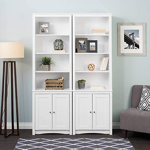 Prepac Tall Bookcase with 2 Shaker Doors, 14.5"D x 26.25"W x 80"H, White Prepac