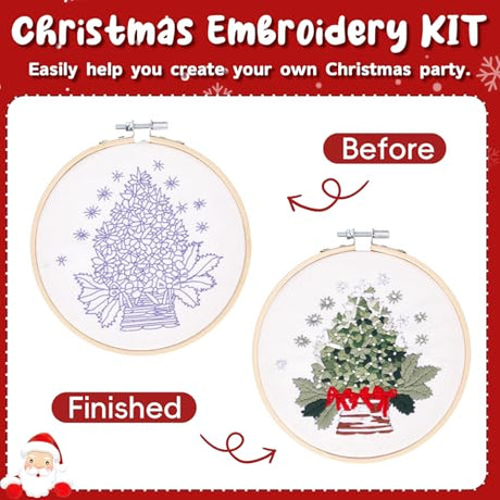 Christmas Embroidery Kit for Adults & Beginners, Gnomes & Christmas Tree Hand Embroidery Ornaments kit with Pattern, Cotton, Needles & Instruction, Christmas DIY Cross Stitch Kits Gifts (4pcs-B) BibYuga