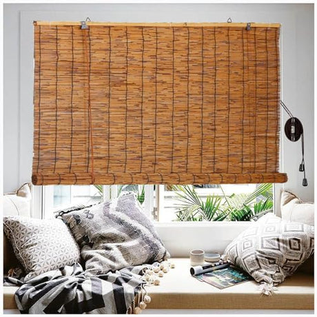 Waterproof Bamboo Roller Blinds, Light Filtering Bamboo Window Shades for Outdoor Patio, 23" 29" 31" 33" 37" 41" 43" 47" 49" 51" 53" 55" 61" 73" Wide, Bamboo Roll Up Cordless Curtains with Lift (Colo ZXBMYLV