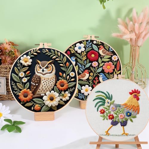 Ohcol Embroidery Kit Cross Stitch Kits for Beginners Needlepoint Kits for Adults Needle Point Kits with Owl & Hoop