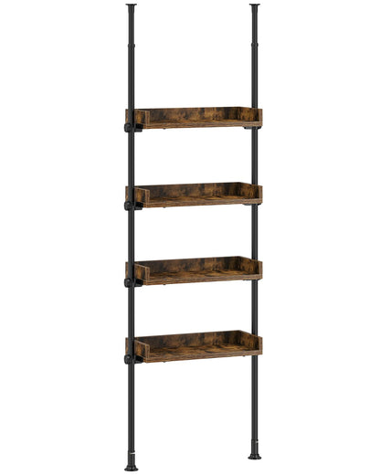 ALLZONE Bathroom Organizer, Over The Toilet Storage, 4-Tier Adjustable Wood Shelves for Small Rooms, Saver Space Rack, 92 to 116 Inch Tall, Narrow Cabinet, Rustic Brown