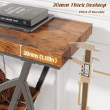HavenlyYouth Leaf Design Console Table for Entryway, 3-Tier Storage, 30mm Thick Rustic Brown Industrial Metal Frame, Easy-to-Assemble Narrow Accent Table, Space-Saving for Hallway, Entrance, Foyer HavenlyYouth