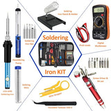 Electric Sodering Iron Kit set 110V 60W Adjustable Temperature Soldering Iron Digital Multimeter 5pcs Soldering Tips Solder Wire Stand, Desoldering Pump Tweezers Welding Tool Screwdriver wire stripper daGodtech