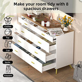 PAKASEPT White Dresser with LED Lights for Bedroom,8 Drawer Dressers with Tempered Glass Top,Chests of Drawers with 2 Grid Drawer,Storage Organizer Dresser for Hallway,Living Room PAKASEPT