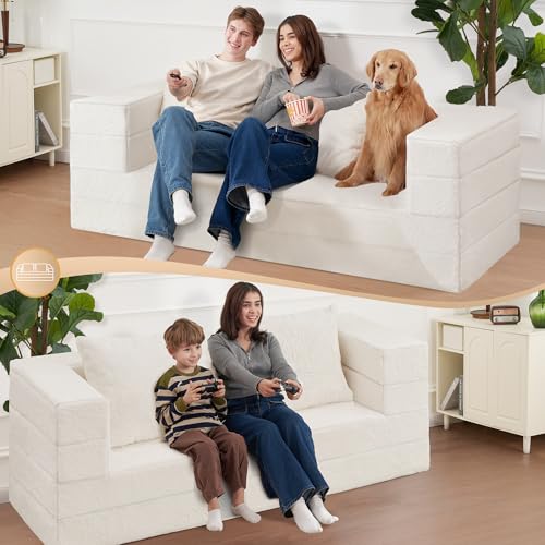Cansunna Futon Sofa Bed with Pillow, 3-in-1 Sleeper Sofa Bed with Removable Cover, Convertible Floor Sofa Bed, No Assembly Boneless Couch for Living Room, Bedroom Cansunna