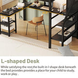 MoproBeti Full Size Loft Bed with Desk and Stairs,Metal Loft Bed Full with Wardrobe and Shelf, High Loft Bed with LED Light and USB for Kids, Teens, Junior, Adults,Black MoproBeti