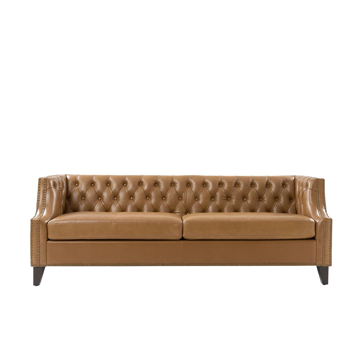 HULALA HOME 84" Genuine Leather Sofa Couch with Solid Wood Legs, Button-Tufted Chesterfield 3-Seater Sofa, Mid Century Modern Upholstered Couch for Living Room, Entertainment Area, Apartment, Camel HULALA HOME