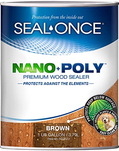 Seal-Once Nano+Poly Penetrating Wood Sealer with Polyurethane - Premium Waterproof Sealant -1 Gallon & Brown Seal-Once