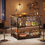 Tribesigns Rustic Brown L-Shaped Home Bar Unit with 3 Tiers and Wine Glass Holder Tribesigns