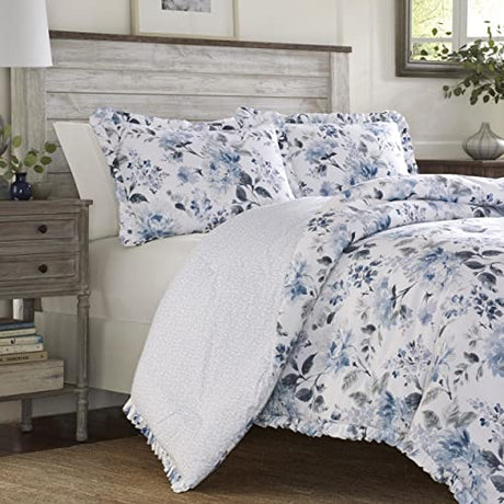 Laura Ashley Home - King Comforter Set, Reversible Cotton Bedding with Matching Shams, Stylish Home Decor for All Seasons (Chloe Blue, King) Laura Ashley