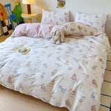 LIWHENHAO Cat Duvet Cover Set Queen 100% Cotton Bedding Cartoon Brown Gray Pink Pet Cats on White 1 Cute Kawaii Animal Comforter Cover Full 2 Pillowcases for Kids Girls Boys Woman LIWHENHAO