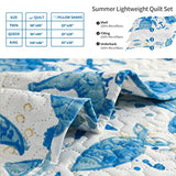 Coastal Beach Quilt Set - Queen Size Ocean Bedding Reversible Quilt Sea Turtle Blue Jessy Home