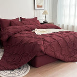 Maple&Stone Burgundy Comforter Set Queen, 7 Pieces Bed in a Bag Queen, Pintuck Bedding Sets with Comforter, Sheets, Pillowcases & Shams - Burgundy Maple&Stone