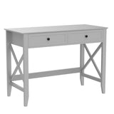 Lewahom Computer Desk with 2 Drawers, Elegant Home Office Writing Study Desk with Storage, Modern Simple Vanity Desk Console Table for Living Room, Grey Lewahom
