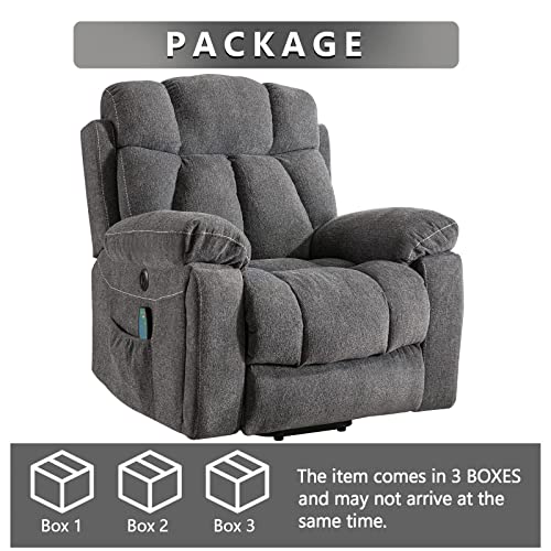 CANMOV Large Power Lift Recliner Chairs with Massage and Heat for Elderly Big People, Heavy Duty Motion Reclining Mechanism-Anti Skid Fabric Recliner Chair with 2 Concealed Cup Holders,Dark Gray CANMOV