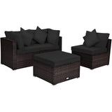 Tangkula 4 PCS Patio Rattan Sofa Set, Outdoor Wicker Sectional Furniture Set, Patio Conversation Set with Removable Cushions & Pillows for Backyard Porch Garden Poolside Balcony (Black) Tangkula