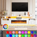 FJTJBSI 70" Fireplace TV Stand with 36" Electric Fireplace Entertainment Center with Charging Station and LED Light Console Table for Television up to 80 inch with Storage for Living Room FJTJBSI