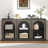 weselon Console Table with 3-Tier Open Storage, 63" Arched Entryway Table with Carved Fluted Panels, Rectangular Wooden Sofa Table for Living Room, Hallway, or Behind Couch (1, Black) weselon