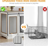 Yafylly 60.6"‌ Double Dog Crate Furniture, Heavy Duty Dog Kennel with Divider, Durable Dogs Crate as TV Stand with Sliding Door, XXL Wooden Dog Kennel for 2 Dogs (White Yafylly