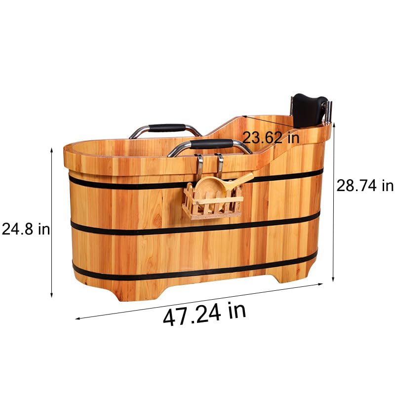 Wooden Hot Tub Bathroom Freestanding Soaking Non-Slip Bathtub Thickened Handrail Style Healthy Medicinal Bathtub For Both Adult And Child Family OGOLOUG
