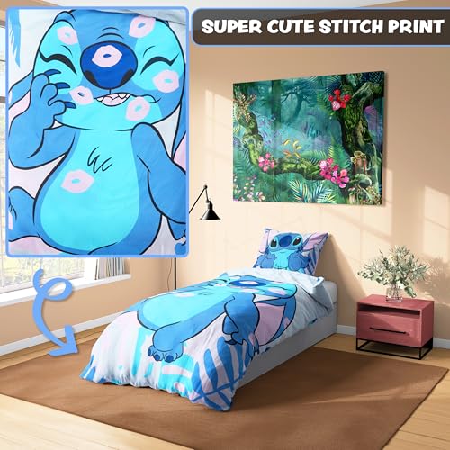 Disney Stitch Duvet Cover and Pillowcase Set, Single or Double Size, Bedroom Accessories for Kids Teens (Blue Stitch Single) Disney