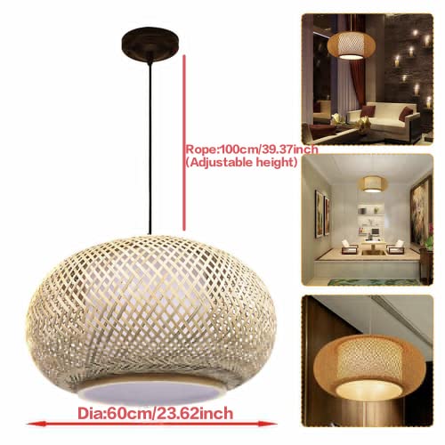 OUKANING 23.5" Bamboo Rattan Ceiling Pendant Light Retro Lantern Hanging Light Fixture, Rustic Woven Light Fixture Creative Decoration Art Lighting for Restaurant, Bedroom, Balcony OUKANING