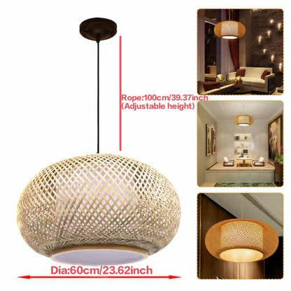 OUKANING 23.5" Bamboo Rattan Ceiling Pendant Light Retro Lantern Hanging Light Fixture, Rustic Woven Light Fixture Creative Decoration Art Lighting for Restaurant, Bedroom, Balcony - WoodArtSupply