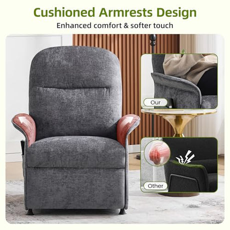 UMBFUN Power Recliner Chair with Remote Control, 21" Wide Seat Small Recliners with Side Pocket for Adults, Thick Cushions Chair for Living Room & Bedroom, Light Grey UMBFUN