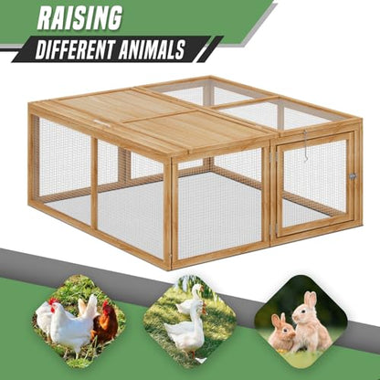 SFIHOME Foldable Wood Chicken Coop Run Portable Rabbit Hutch No Assembly Required Indoor/Outdoor, 45.5 x 42.5 x 20 inch Natural