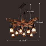 A Million 8 Lights Industrial Retro Wooden Chandelier Pendant Light Island Hanging Ceiling Fixture Vintage Farmhouse Wood Light Adjustable Chain for Home Cafe Bar Restaurant (39.4") A Million