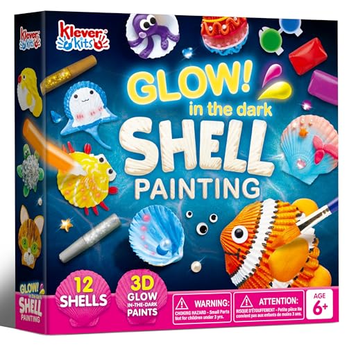 Klever Kits 12 Kids Sea Shell Painting Kit-Glow in The Dark-Arts & Crafts for Boys and Girls Ages 6-12, Art Supplies, Kids Craft Paint Kits, Creative Art Toys for Kids Christmas Birthday Party Gift Klever Kits