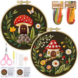 ERKOON Embroidery Kit for Beginners, 2 Set Flower Cross Stitch Set Include Embroidery Cloth Hoops Threads for Craft Lover Hand Stitch with Embroidery Skill Techniques (Mushroom)