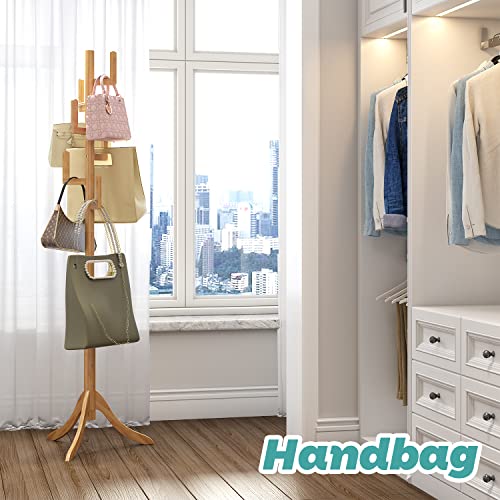 Vriccc Coat Rack Freestanding, Bamboo Cactus Coat Tree, Adjustable Height Wooden Coat Stand with 6 Hooks, kids coat rack, Used In The Bedroom Living Room, Office To Hang Clothes, Hats, Bags Vriccc