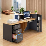 LayBurst L-Shaped Reception Desk with Lockable Drawers, Adjustable File Cabinet & Keyboard Tray, Modern Front Counter for Office, Salon, or Lobby LayBurst