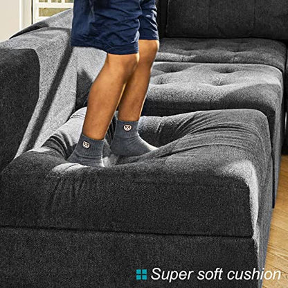 Belffin Modular Sectional Sofa with Storage Sectional Sleeper Couch Modular Sofa Bed for Living Room Dark Grey