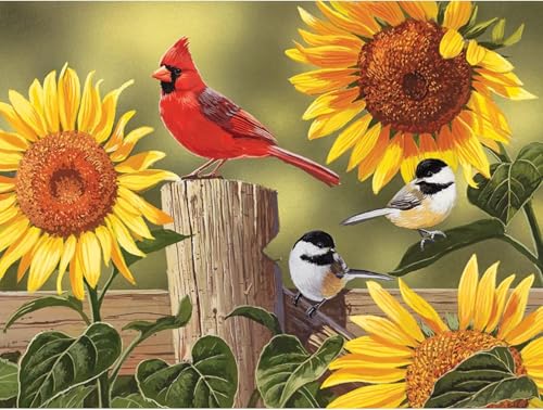 Bits and Pieces – 100 Piece Jigsaw Puzzle for Adults – Sunflower & Songbirds - Cardinals Jigsaw Puzzle by William Vanderdasson, Completed Puzzle Size: 15" x 19" Bits and Pieces