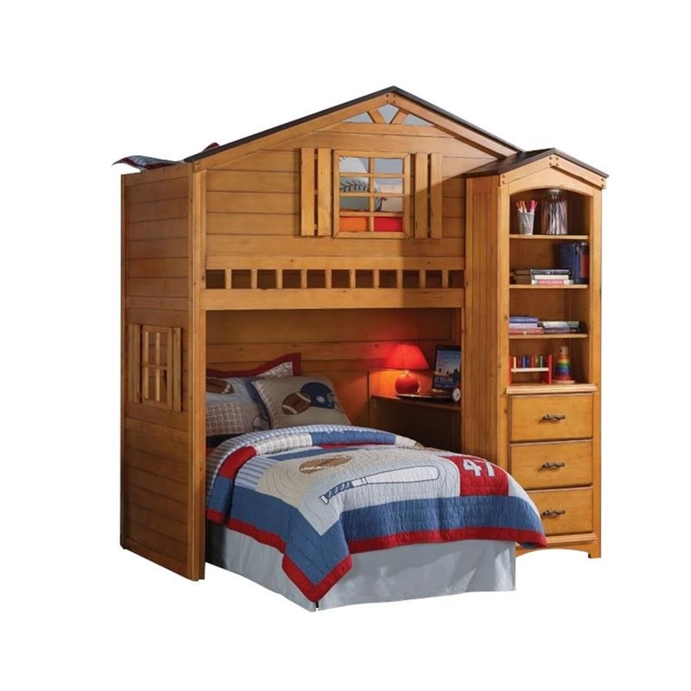 Acme Wooden Tree House Loft Bed in Rustic Oak Acme