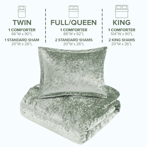 Comfort Spaces Luxe Velvet Comforter Set for Twin Size Bed, Microfiber Reverse, Juliette, All Season Bedding, Fluffy Bed Set, Sham, Sage Green 2 Piece Comfort Spaces