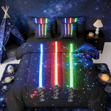 Feelyou 3D Galaxy Lightsaber Comforter Set with Sheets Green Blue Red Lightsaber 7 Piece Bedding Set Full Size for Kids Boys Girls Bedroom Bed Decor Lightsaber Bed in a Bag Neon Lightsaber Bed Set Feelyou