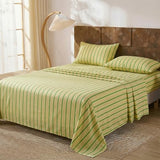 Merryword 100% Cotton Sheet Set Queen Size, Khaki & Green Stripes Bedding, Soft Breathable Percale Weave, Modern Minimalist, Luxury Linen Like, Deep Pocket Fitted Sheet 17.5" Merryword