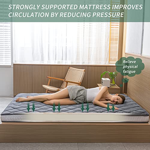 MAXYOYO Japanese Floor Futon Mattress King Size, Floor Bed for Adults, Roll Up Folding Mattress, Diamond Patterned Japanese Futon Bed, Dark Grey MAXYOYO