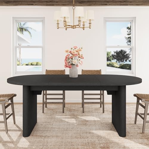 GarveeHome 70.8 Inch Oval Dining Table for 6-8 People, Long Large Kitchen Table with Thick Sturdy Wooden Base, Farmhouse Dining Room Table for Kitchen, Living Room, Office (Black) GarveeHome