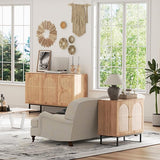 Rattan Sideboard Buffet Cabinet with Storage, Boho Farmhouse Wood Storage Cabinet with 3 Arched doors, Rattan Entryway Table Console Credenza TV Stand for Living Room, Dining Room, Kitchen, Hallway FiveWillowise
