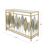 Deco 79 Metal Leaf Console Table with Mirrored Glass Top and Silver Accents, 44" x 16" x 30", Gold Deco 79