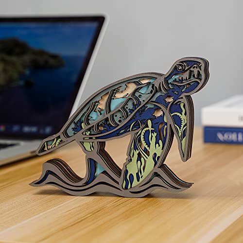 Tivisiy 3D Wooden Animals Carving, Sea Turtle Cabin Decor Wooden Animal Statues Rustic Wall Decor Art for Home Bedroom Farmhouse Room Mountain Wall Decor for Birthday Gifts