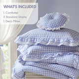 Intelligent Design Rowena Full Comforter Set – Blue Gingham Ruffled Bedding, Vintage Farmhouse Style, Reversible All Season 4-Piece Bedding Set, Full/Queen, Gift for Her Intelligent Design